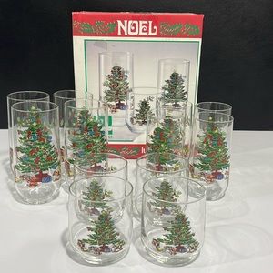 Vintage Luminarc Noel Christmas tree glasses set of 12 tumblers multi-size set